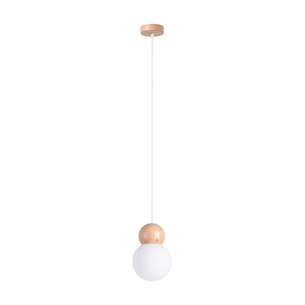 Lampadario bianco/di colore naturale in legno massiccio con paralume in vetro ø 11 cm Glim – Sollux