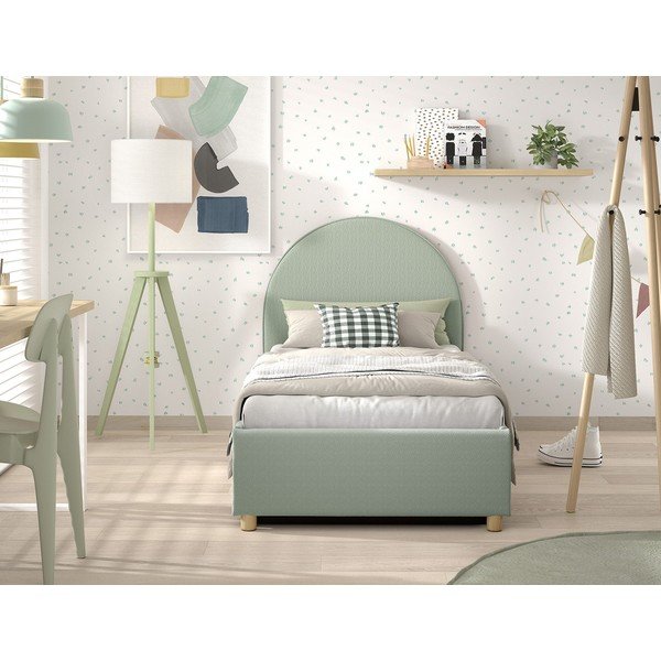 Letto singolo imbottito verde con contenitore con rete inclusa 90x200 cm Moon – Vipack-image-3