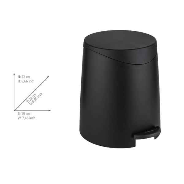 Cestino per la spazzatura nero opaco in plastica con pedale 3 l Portes – Allstar-image-3