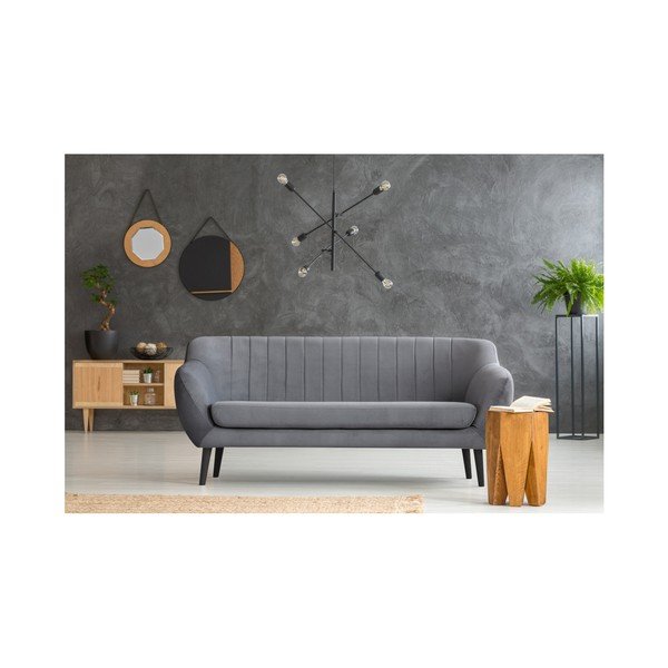 Divano grigio per tre Toscane, gambe nere - Mazzini Sofas-image-3