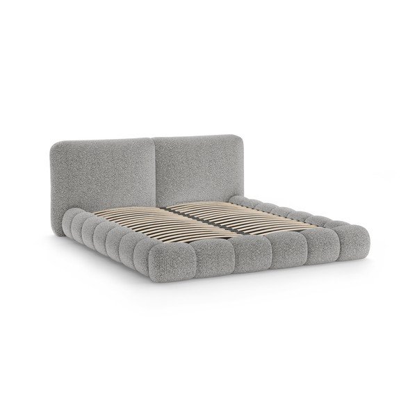 Letto matrimoniale imbottito grigio con contenitore con rete inclusa 160x200 cm Solange – Micadoni -image-3