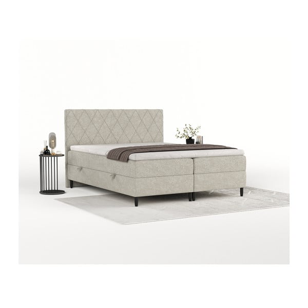 Letto boxspring grigio e beige con contenitore 200x200 cm Gwen - Maison de Rêve-image-4