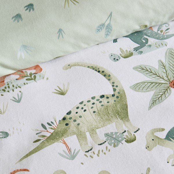 Lenzuolo con angoli per bambini color crema in flanella per letto singolo 90x190 cm Brushed Sleepy Saurus Dino – Catherine Lansfield-image-1