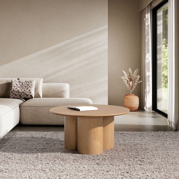 Tavolino da salotto rotondo di colore naturale con effetto rovere ø 80 cm Lua – MOME-image-1