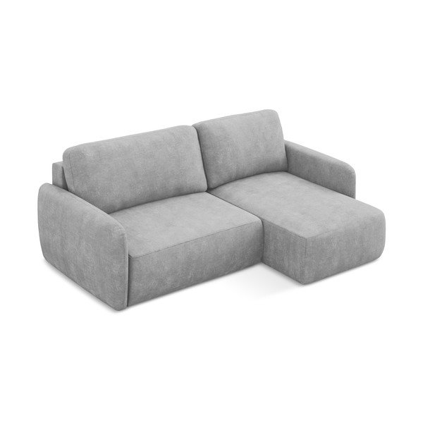 Divano angolare grigio chiaro allungabile/con contenitore (con penisola a destra/con chaise lounge) con rivestimento in ciniglia Lilo – Makamii-image-2