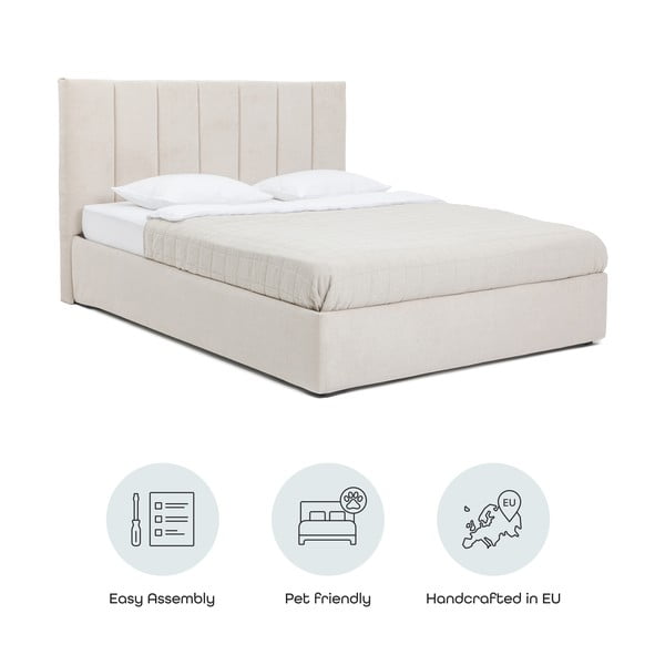 Letto matrimoniale imbottito beige con contenitore con rete inclusa 160x200 cm Thessa Bold Line – Bonami Selection-image-4