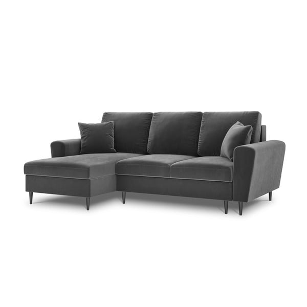 Divano angolare grigio chiaro allungabile e con contenitore (con penisola a sinistra/con chaise lounge) con rivestimento in velluto Kyoto – Cosmopolitan Design-image-4