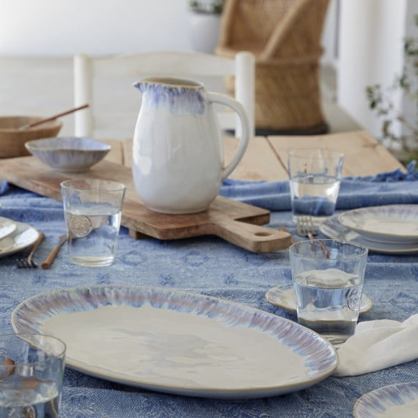 Vassoio da portata in gres bianco e blu Brisa, lunghezza 41 cm - Costa Nova-image-1