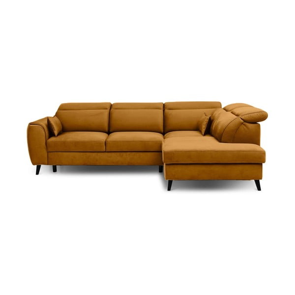 Divano angolare giallo allungabile/con contenitore (con penisola a destra/a L) e rivestimento in velluto Noble – ELTAP