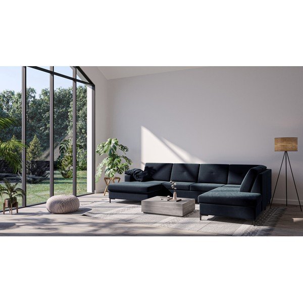 Divano letto a U in velluto blu scuro, angolo destro Moor - Ghado-image-1