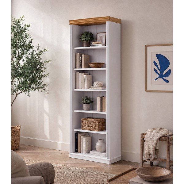 Libreria bianca in pino massiccio 74x223x37 cm Anita – Støraa-image-1