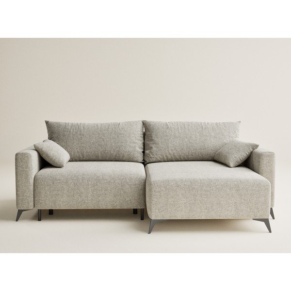 Divano angolare beige allungabile/con contenitore (con penisola a destra/con chaise lounge) con rivestimento in ciniglia Leon – Maison de Rêve-image-2