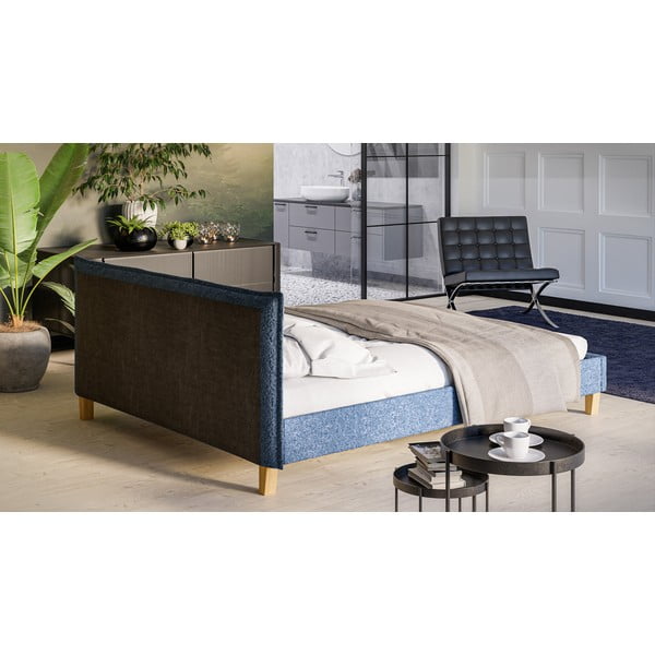 Letto matrimoniale imbottito blu con griglia 160x200 cm Tina - Ropez-image-3