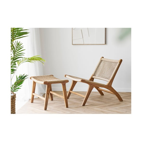 Poltrona con poggiapiedi e trama di colore naturale Derby – House Nordic-image-1