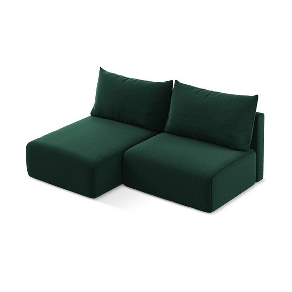 Divano angolare verde scuro allungabile/con contenitore (con penisola a sinistra/con chaise lounge) con rivestimento in velluto Kalena – Makamii-image-3
