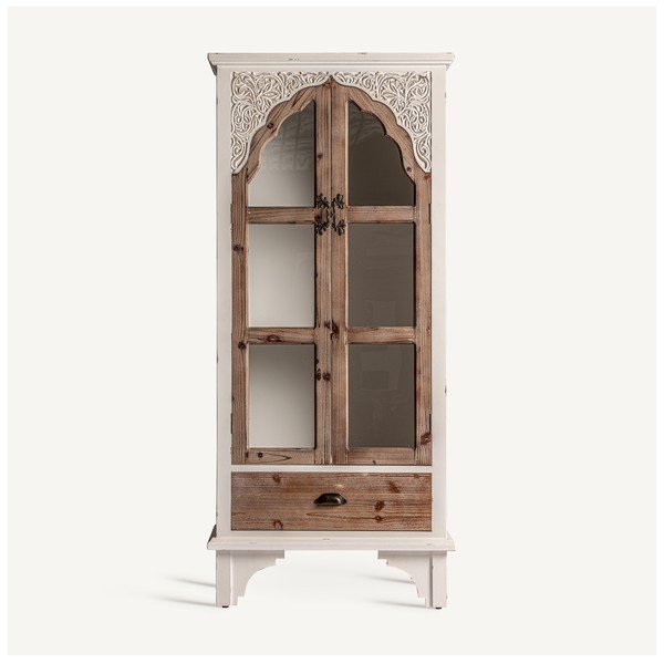 Vetrina in legno di abete in colore bianco e naturale 77x168 cm Siena - Burkina