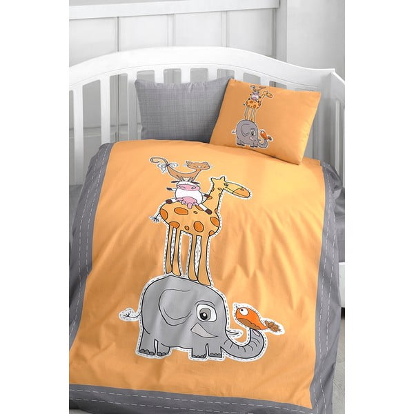 Set in cotone per culla 4 pezzi con lenzuolo 100x150 cm Orange Animal - Mila Home