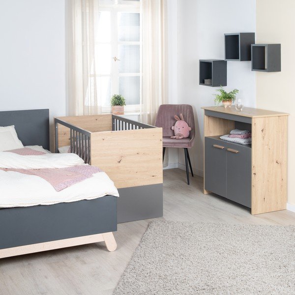 Cassettiera per bambini color antracite/di colore naturale con effetto rovere con fasciatoio 88x98x75 cm Anna – Roba-image-1