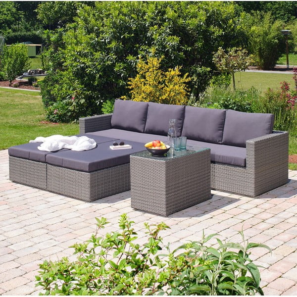 Set da giardino in rattan artificiale grigio per 4 persone Drammen - Bonami Selection-image-3