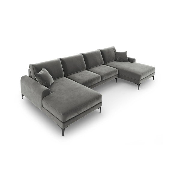 Divano a U in velluto grigio chiaro Madara - Mazzini Sofas-image-4