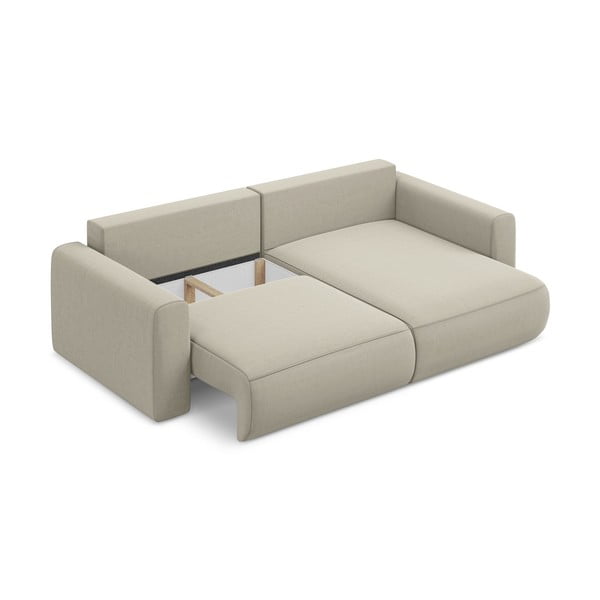 Divano angolare beige allungabile/con contenitore (con penisola a destra/con chaise lounge) con rivestimento in velluto Kapua – Makamii-image-4