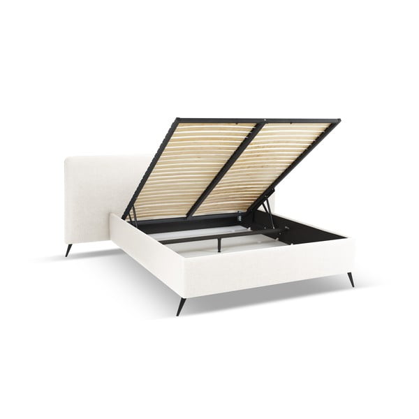 Letto matrimoniale imbottito crema con contenitore e griglia 160x200 cm Walter - Milo Casa-image-2