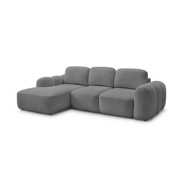 Divano angolare grigio allungabile/con contenitore (con penisola a sinistra/con chaise lounge) con rivestimento in bouclé Montaigne – Bobochic Paris-image-3