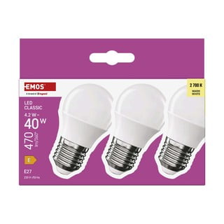 Lampadine LED bianco caldo in set di 3 pezzi E27, 4 W - EMOS