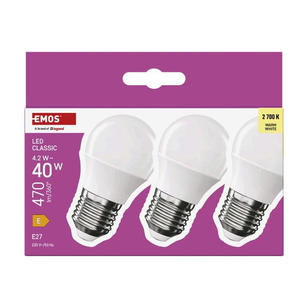 Lampadine LED bianco caldo in set di 3 pezzi E27, 4 W - EMOS-image-1