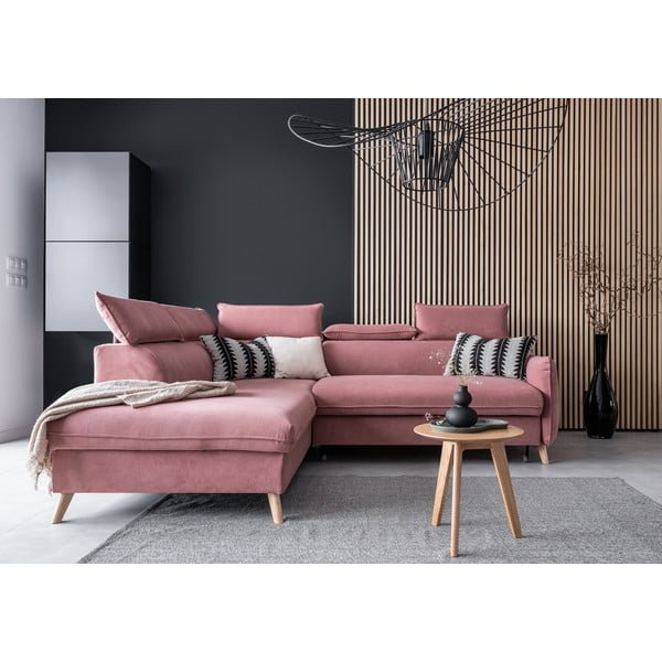 Divano letto angolare in velluto rosa chiaro (angolo sinistro) Sweet Harmony - Miuform-image-1