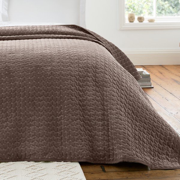 Copriletto marrone scuro in velluto con rivestimento trapuntato 240x260 cm Attica Velvet – Bianca-image-1