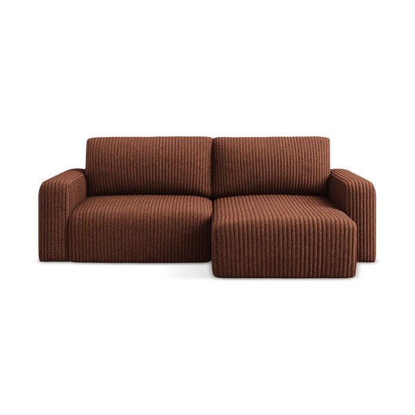 Divano angolare color terracotta allungabile/con contenitore (con penisola a destra/con chaise lounge) con rivestimento in velluto a coste Kona – Makamii