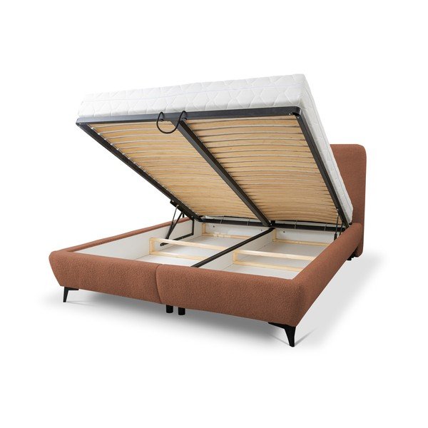 Letto matrimoniale imbottito color terracotta con contenitore con rete inclusa 140x200 cm Makapu – Makamii-image-1