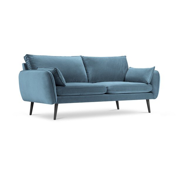 Divano in velluto azzurro con gambe nere, 198 cm Lento - Kooko Home-image-2