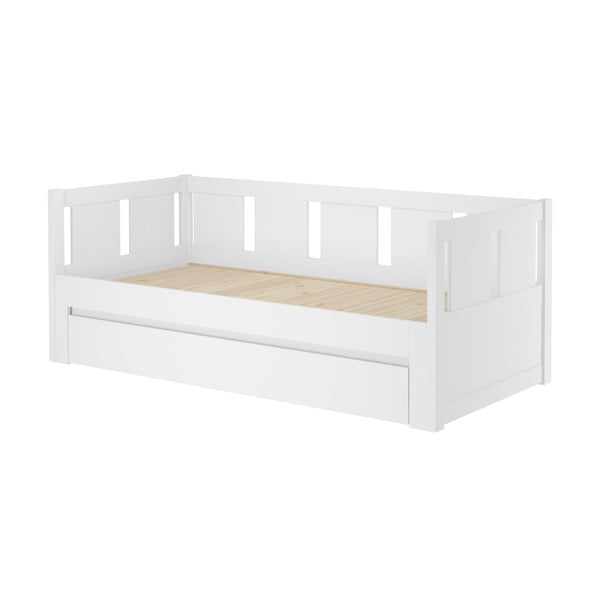 Letto da bambini estraibile/con sponde bianco in pino massiccio con spazio contenitivo 90x200 cm Monia – Olivia Living