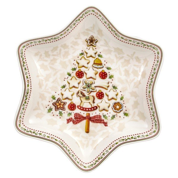 Ciotola da portata in porcellana rossa e bianca con motivo di stelle natalizie Villeroy & Boch Gingerbread Village, 24,5 x 24,5 cm Tree - Villeroy&Boch