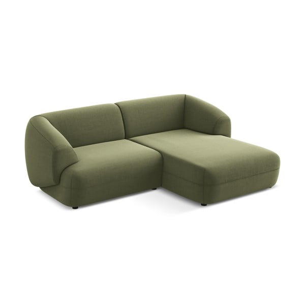 Divano angolare verde (con penisola a destra) con rivestimento in velluto Moana – Makamii-image-2