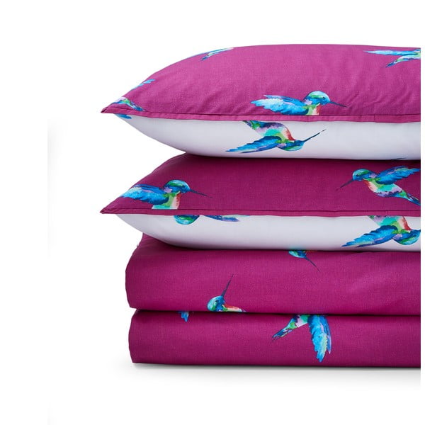Set copripiumino e federa bianco e viola in cotone per letto matrimoniale 200x200 cm Hummingbird – Their Nibs