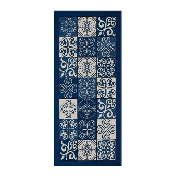 Modrý vysoce odolný kuchyňský koberec Webtappeti Maiolica Blu, 55 x 240 cm