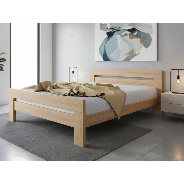 Letto matrimoniale di colore naturale in faggio massiccio con rete inclusa 180x200 cm Fiorentino – B.E.S.-image-1