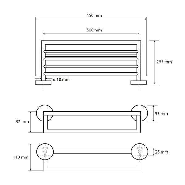Mensola portasciugamani in ottone nero, larghezza 55 cm X-Round - Sapho-image-1