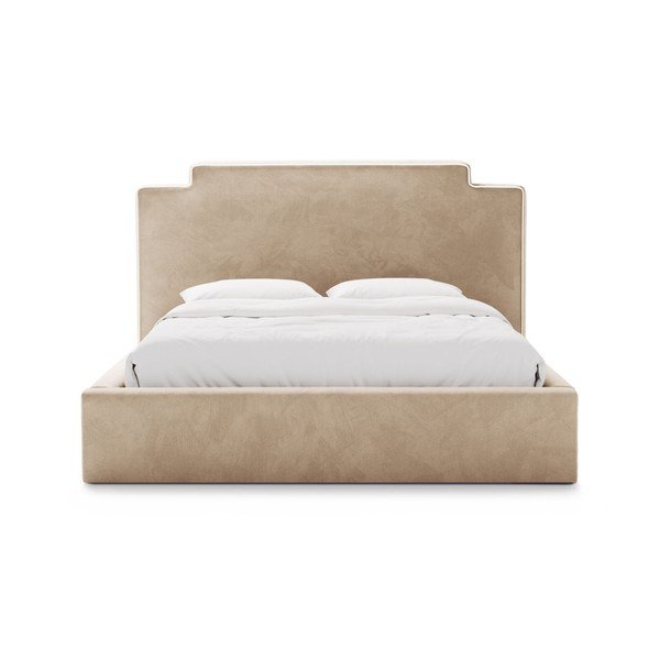 Letto matrimoniale imbottito beige con contenitore con rete inclusa 140x200 cm Princess – Micadoni -image-3