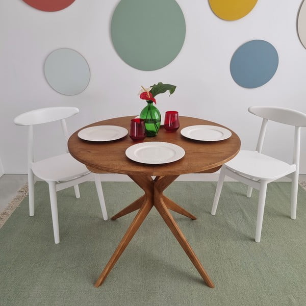 Tavolo da pranzo rotondo con effetto rovere allungabile con estensione ø 90 cm Jubi – Ragaba-image-1
