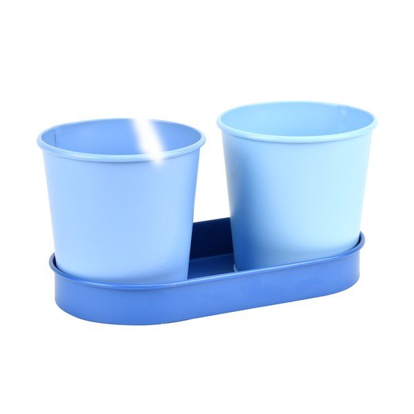 Set 2 kovových květináčů s tmavě modrým podtáckem Esschert Design Gardener