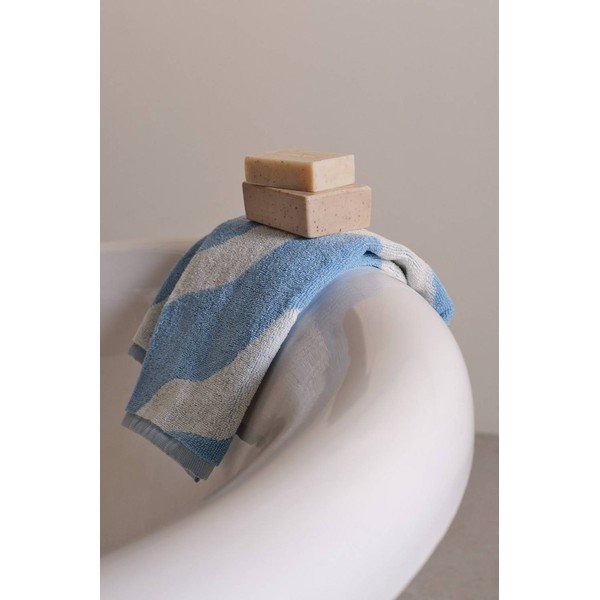 Asciugamano bianco/azzurro in cotone 50x70 cm Waves – Jotex-image-1