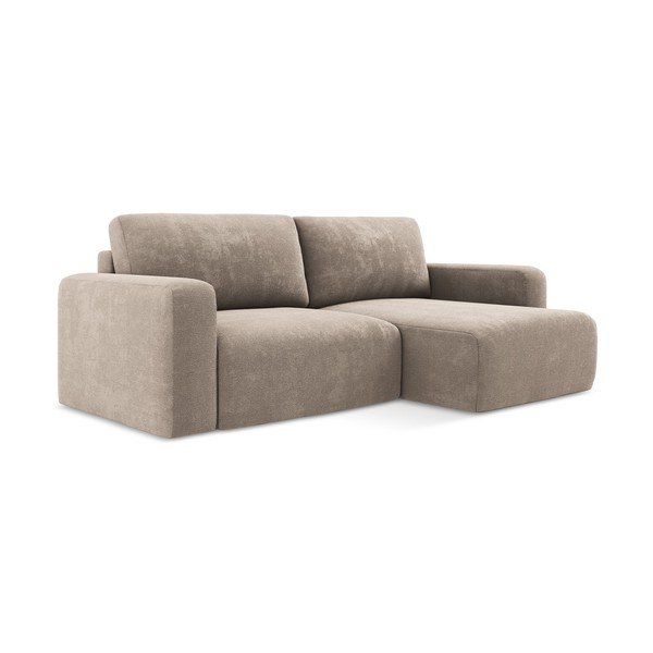 Divano angolare beige allungabile/con contenitore (con penisola a destra/con chaise lounge) con rivestimento in ciniglia Kona – Makamii-image-2
