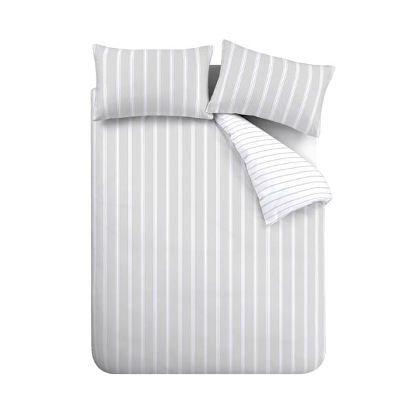 Biancheria da letto grigia in cotone per letto matrimoniale 200x200 cm Ashford Stripe – Bianca