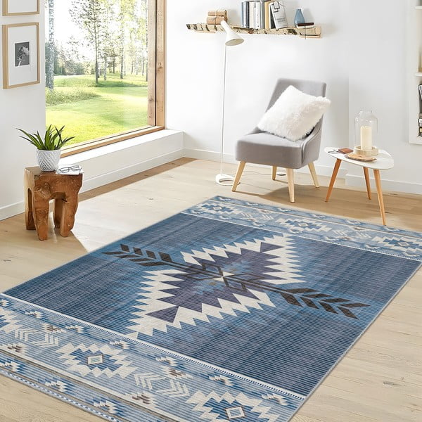 Tappeto blu lavabile 80x150 cm Ethnic Geo – Mila Home-image-2
