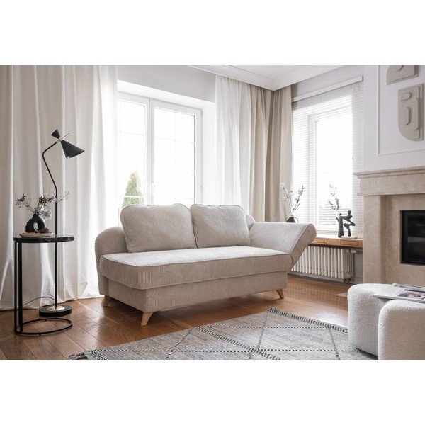 Chaise longue beige (con penisola a destra) con rivestimento in velluto a coste Chic Charlotte – Miuform-image-4