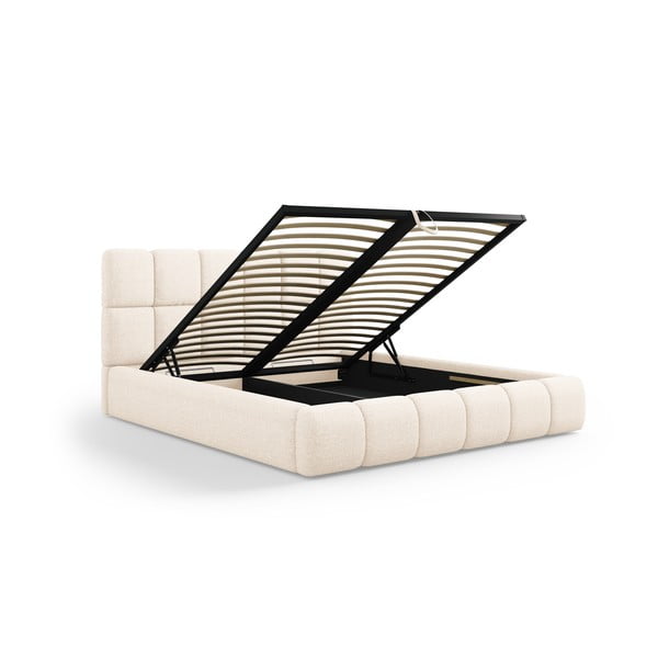 Letto beige imbottito con spazio contenitivo 140x200 cm Bellis – Micadoni Home-image-2